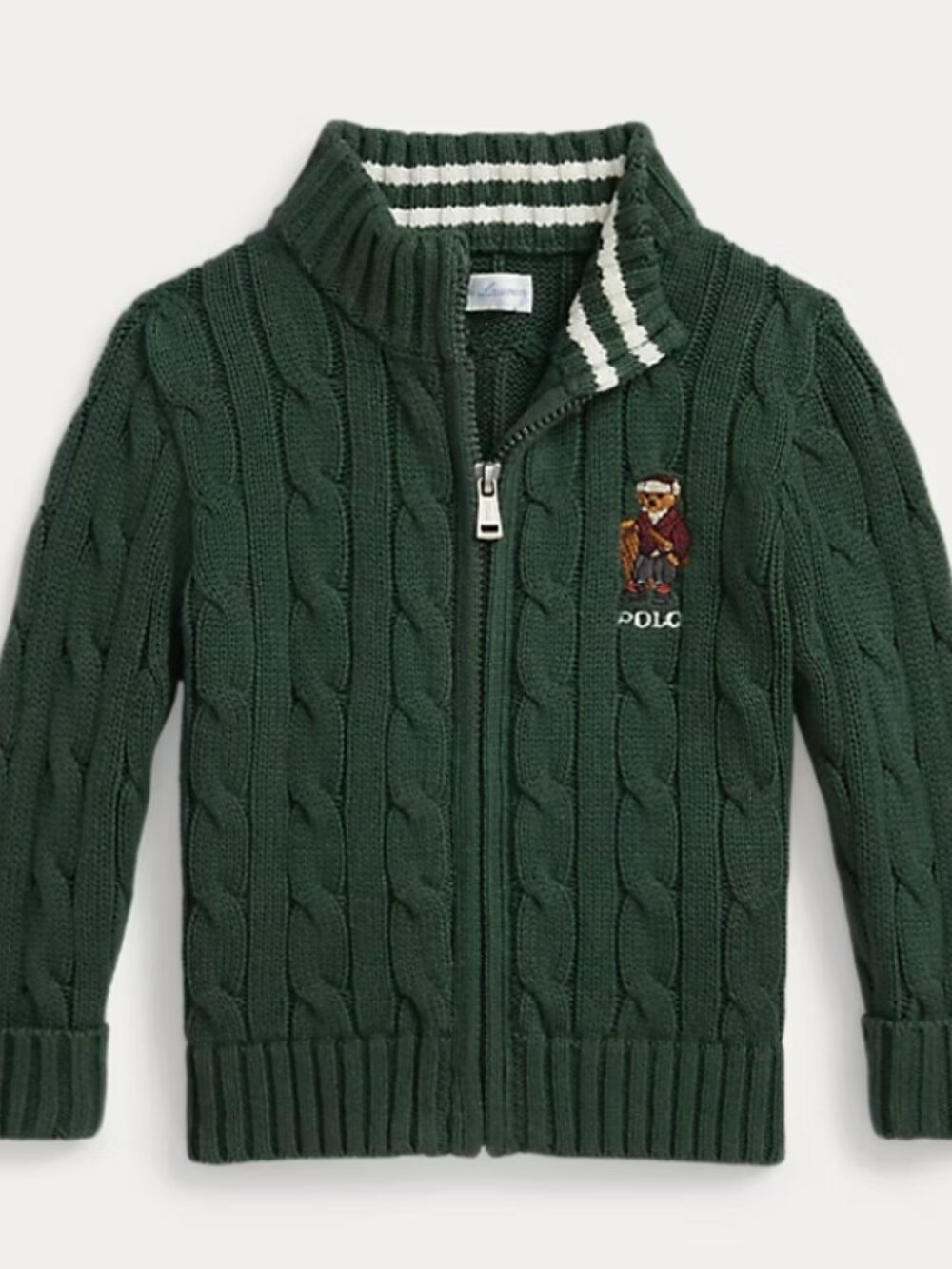 Polo Bear Cotton Full-Zip Sweater - Bottle Green 12M